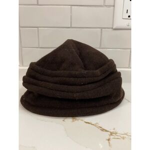 Seeberger Boiled 100% Wool Pleated Hat Women One Size Brown Cloche Beanie New